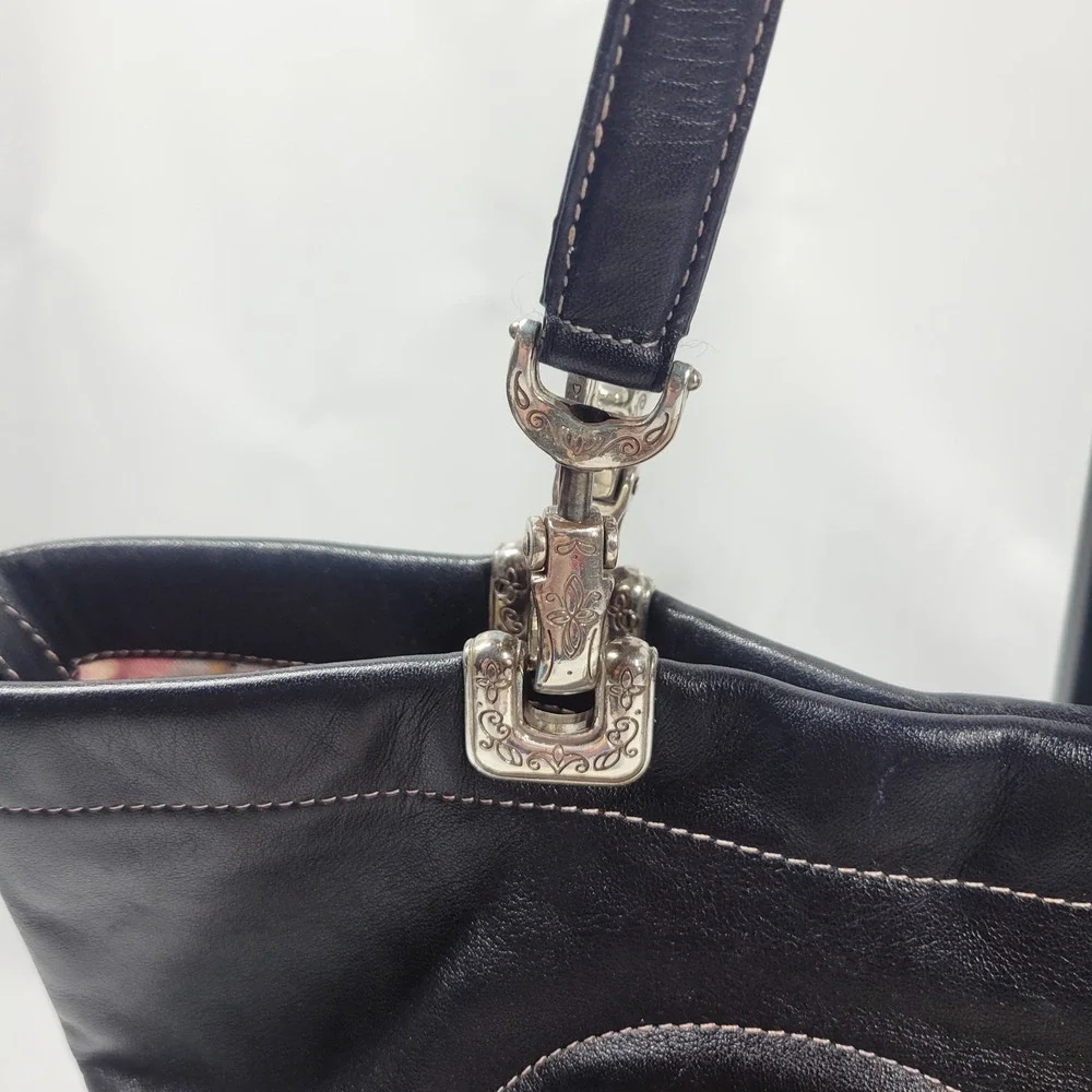 Y2K Brighton Jodi Leather Handbag Purse Black Reversible French Country Tote